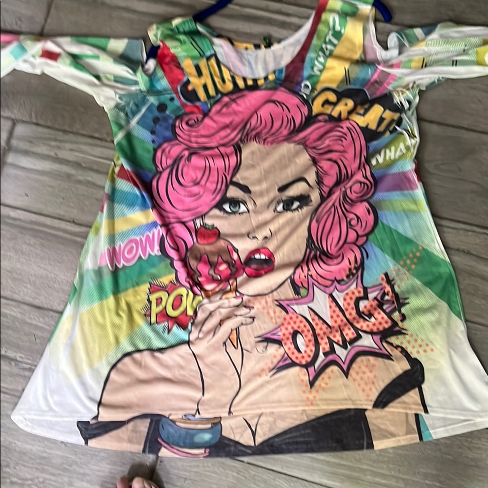 Graphic Pink and Green Long Sleeve Tee Relaxed Fit